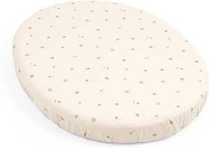 Stokke Sleepi Mini Fitted Sheet, Flower Ecru – Soft Bed Sheet for Sweet Dreams – Designed for Sleepi Mini Oval Mattress – Safe, Stylish and Washable – 100% Fine Cotton Percale - Image 1