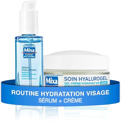 Mixa Expert Sensitive Skin – Routine Hyalurogel – Hydration Booster Plumping 24 Hours – Pure Hyaluronic Acid, Vitamin B3 + B5, Serum + Care - Image 1