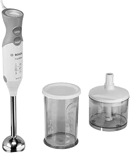 Bosch MSM66120 ErgoMixx Hand Blender - Ultra Powerful Blender for Heavy Duty Use - 600 W Power - Mini Chopper Included - Colour: White/Grey - Image 1