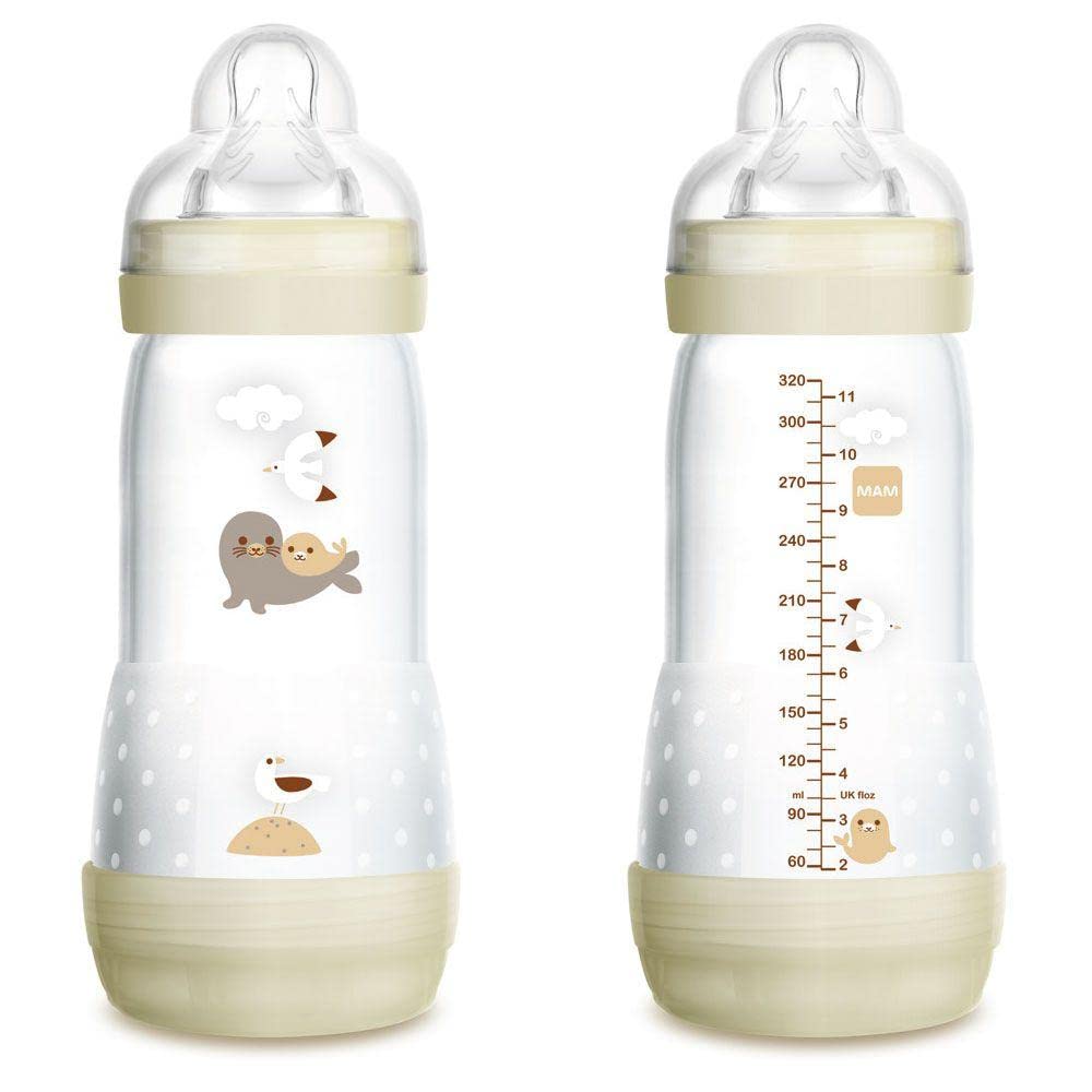MAM A154 Colours of Nature Collection Anti-Colic Bottle, Matte Surface, Patented Anti-Colic Bottle, SkinsoftTM Ultra-Soft Silicone Teat 3 for Babies from 4 Months, 320 ml, Neutral - Image 1