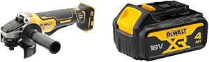 DEWALT XR 18V Brushless 125mm Grinder - Paddle Switch & Service Key Included, DCG406N-XJ & XR 18V 4Ah Li-Ion Battery - DCB182-XJ - Image 1