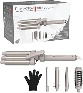 Remington 5in1 Hair Curler [3 Accessories 13-33mm, Curling Iron, Round Brush] Trendology (LED Display 130℃-210℃, Waves, Natural Curls, Defined, All Hair Types) CI41MS5E51 - Image 1