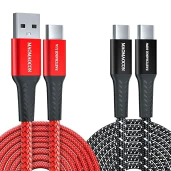 2 Pack Fast Charging Cable, 6.6ft USB-C to C Cable, 100W, PD3.0+USB-A to C Cable, 3.1A Nylon Braided Cable for iPhone 16 Pro, Samsung Galaxy S23, iPad Pro, MacBook Air, Tablet and More - Image 1