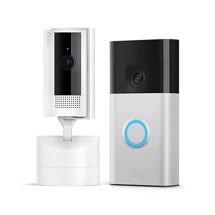 Ring sonnette vidéo sans fil (Battery Video Doorbell) avec vidéo HD en plan moyen + Caméra intérieure orientable Ring (Pan-Tilt Indoor Camera) - Image 1