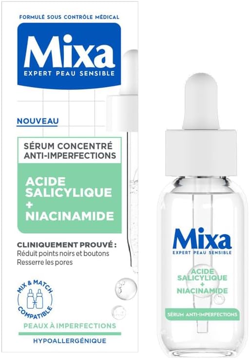 Mixa Sérum Concentré Anti-Imperfections, Sérum Visage avec Niacinamide et Acide Salicylique - Réduit Boutons, Points Noirs, Pores Resserrés, Convient aux Peaux Sensibles et à Imperfections, 30ml - Image 1