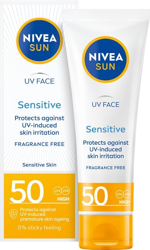 NIVEA SUN Crème Visage Sensitive Crème Solaire pour Peau Sensible SPF50, 50ml - Image 1