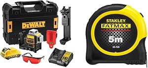 DeWalt - Multi-line Laser 3x360° 12V Li-Ion 2Ah - Wireless Self-Leveling Laser Level 4° & STANLEY FATMAX Tape Measure 5 M - Blade Armor Coating - Extra Thick Tape - More Durable - Image 1