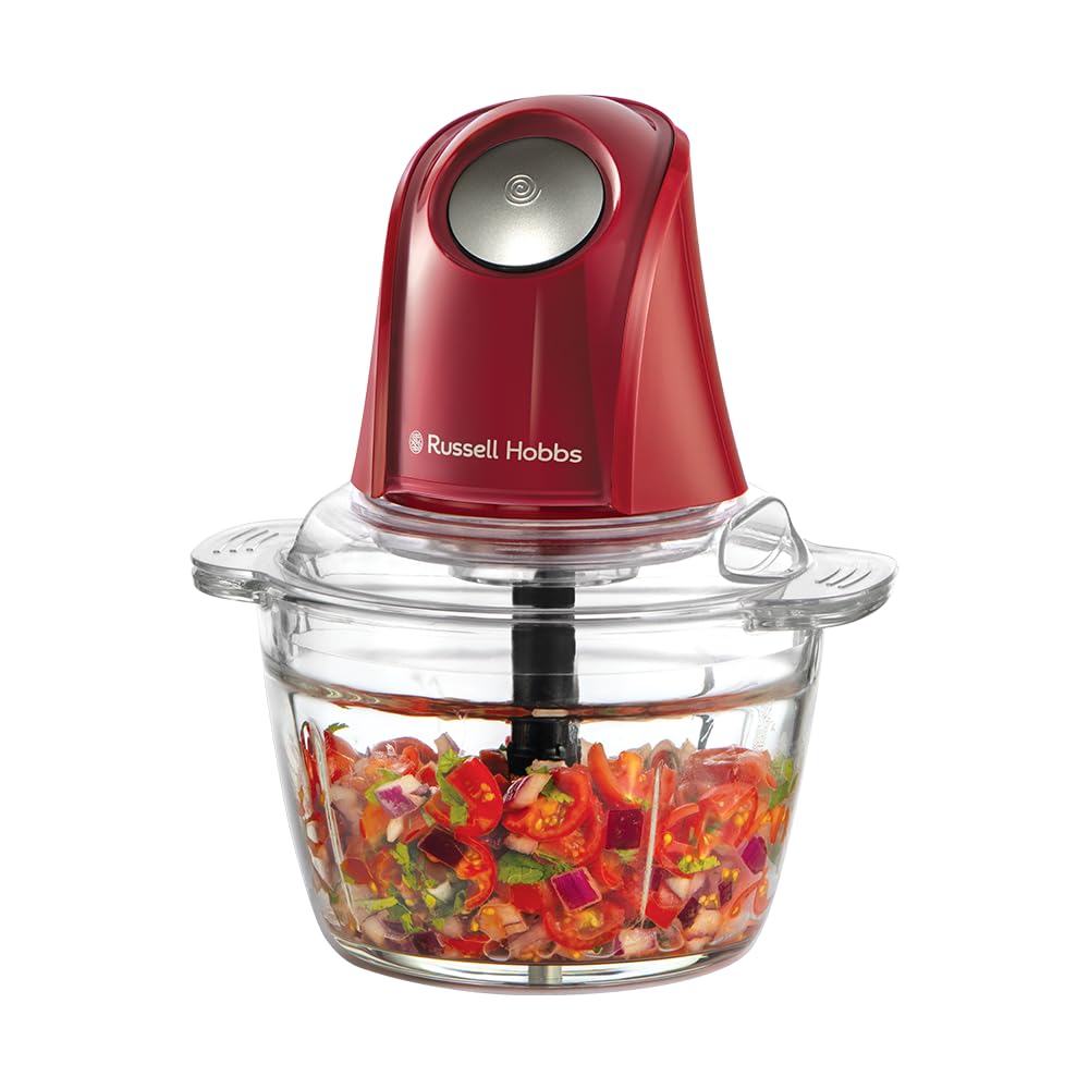 Russell Hobbs Mini Electric Food Chopper [Glass Bowl with Lid] Blender Desire Red (500 ml, Multi-purpose Blender: Fruit, Vegetable, Meat, Puree, Compact, Stainless Steel Blades, 350W) 27132-56 - Image 1