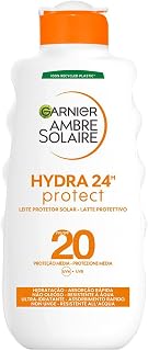 Garnier Ambre Solar Lait Protecteur Hydra 24H Protect, Visage et Corps, Ultra Hydratant Toute la Journée, avec Protection Moyenne SPF 20, Imperméable, Absorption Rapide, 200 ml - Image 1