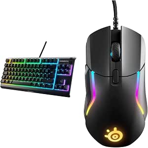 SteelSeries Apex 3 TKL RGB Gaming Keyboard - Compact Esports Form Factor without Numeric Pad & Rival 5 - Gaming Mouse - 18,000 Cpi Truemove Air Optical Sensor - 9 Programmable Buttons - Image 1