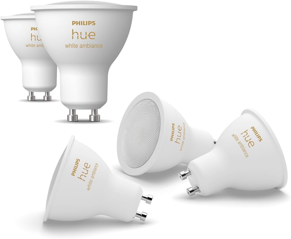 Philips Hue White Ambiance Smart LED Bulb, Pack of 5, GU10 Base, 400 Lumens, Bluetooth Compatible, Works with Alexa, Google Assistant and Apple HomeKit - Image 1