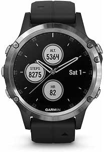 Garmin Fenix 5 Plus Silver Black Strap - Multisport GPS Watch with Mapping, Music, Contactless Payment Medium - Image 1