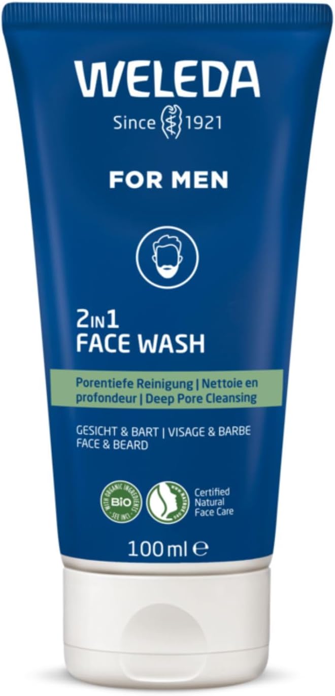 WELEDA - Gel nettoyant 2en1 visage et barbe Homme - Nettoie en profondeur, prévient les impuretés et réduit l'excès de sébum - NATRUE* - Vegan*** -100 ml - Image 1