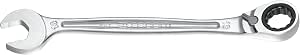 FACOM - Metric Ratchet Combination Wrench 15mm - 467B.15 - Non-slip Ultra-Grip System - Compact Ratchet Mechanism Reversible by Lever - Eye and Fork Inclined at 15° - Satin Chrome - Image 1