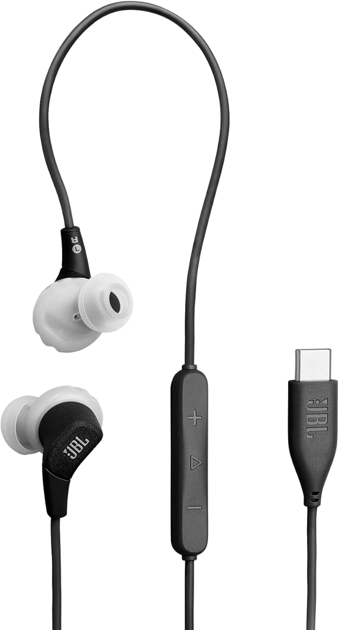 JBL Endurance Run 3 Wired Sport Earphones with FlipHook & TwistLock Technology, IP65 Dustproof and Waterproof, JBL Pure Bass Sound, Built-in and Remote Microphone, USB-C, Black/Grey - Image 1