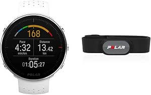 Polar Vantage M Heart Rate Monitor White + Polar H9+ Adult Unisex Cardio Sensor, Black, M-XXL - Image 1