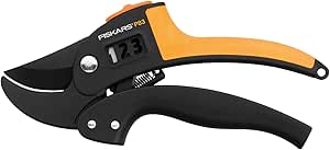 Fiskars Anvil secateurs for dry and hard wood, Cutting diameter: 2.2 cm, Steel blades with non-stick coating, Length: 19 cm, Black/Orange, PowerStep, P83, 1000575 - Image 1