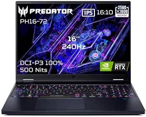 Laptop Acer Predator Helios 16 PH16-72-98Q2 Intel Core i9-14900HX 32GB DDRS5 1ToSSD NVIDIA GeForce RTX4070 16'' WQXGA IPS 240Hz (Mate) NO OS - Image 1