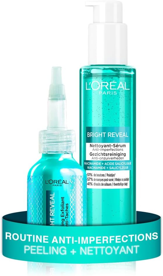 L’Oréal Paris - Routine Anti-Imperfections Nettoyant + Peeling Exfoliant - Acide Salicylique, [AHA + BHA + PHA] & Niacinamide - Lisse & Uniformise le Teint - Pour Tous Types de Peau - Bright Reveal - Image 1