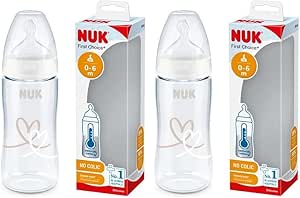 NUK First Choice+ Bottle | 0-6 Months | Temperature Control | Silicone Nipple | Anti-Colic Valve | BPA Free | 300ml (Pack of 2) - Image 1