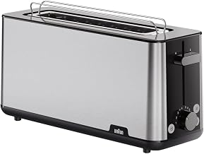 Braun PurShine HT 1610 BK Grille-pain, fente pour pain de 25 cm, 8 niveaux de brunissement, fonction réchauffage et décongélation, grille réchauffe-viennoiseries, compartiment ramasse-miettes, 1030 W, - Image 1