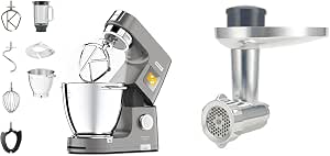 Kenwood Titanium Chef Pâtissier XL KWL90.034SI, Multifunction Pastry Mixer with Bowl of 7L, 1400 W, Silver & Butcher Chopper for Brushed Aluminium Metal Robot 25 x 16 x 25 cm - Image 1