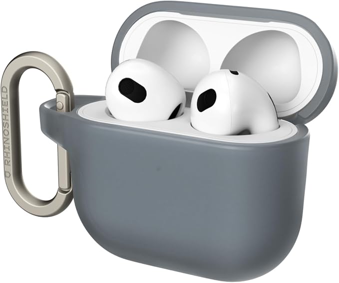 RHINOSHIELD Carabiner Case Compatible with Apple [AirPods 4] | Military Grade Protection Shock Proof Scratch Resistant Wireless Charging - [Silver Grey, Standard Set] - Image 1