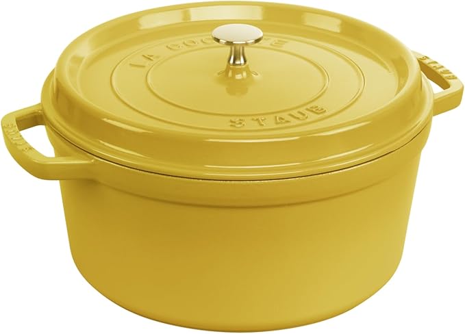 STAUB Enamelled Cast Iron Casserole Dish with Lid, Suitable for All Heat Sources Including Induction, 4 People, Round, 24 cm, 3.70 L, 4.7 kg, Lemon - Image 1