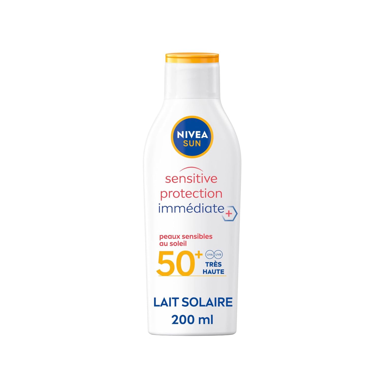 NIVEA SUN Lait solaire Sensitive protection immédiate FPS 50+ (1x200 ml), protection anti UV non parfumée & résistante à l’eau, écran solaire texture légère non grasse pour peaux sensibles - Image 1