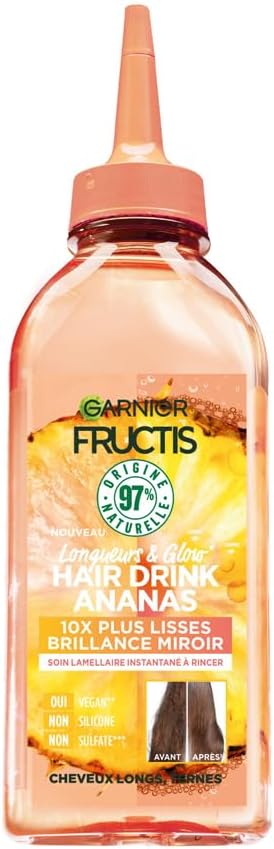 Garnier - Fructis Hair Drink - Instant Lamellar Cream Smoothing Lengths & Glow Pineapple - Vegan Formula with 97% Natural Ingredients - 200 ml - Image 1