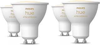 Philips Hue White Ambiance, lot de 4 ampoules connectées GU10, compatible Bluetooth, fonctionne avec Alexa, Google Assistant et Apple Homekit - Image 1