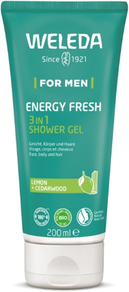 WELEDA - 3in1 Energy Fresh Shower Gel for Men- Refreshes and energizes - For a dynamic awakening and a moment of intense refreshment! - Natrue - Vegan - 200 ml - Image 1