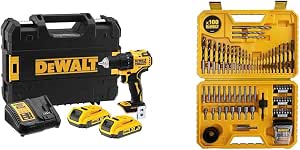 DEWALT - Compact Brushless XR 18V Li-Ion 2 Ah Drill - DCD708D2T-QW & - Set of 100 High Performance Drilling and Screwing Pieces - DT71563-QZ – Versatile Drill Assortment - Image 1
