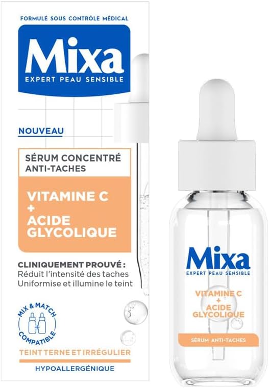 Mixa - Sérum Concentré Anti-Taches - Pour les Teints Ternes - Enrichi en Vitamine C et Acide Glycolique - 30 ml - Image 1