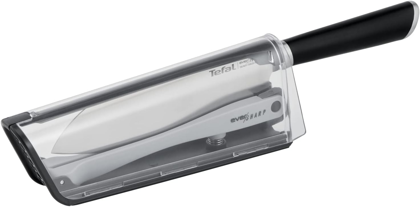 Tefal Santoku Kitchen Knife 16.5 cm, Multi-purpose, Built-in Sharpener, Exclusive Locking Technology, German Stainless Steel, Optimal Sharpness, Innovative Case, Ever Sharp K2579024 - Image 1