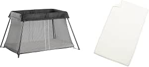 BabyBjörn Umbrella Bed Light, Black & Fitted Sheet for Umbrella Bed, White - Image 1