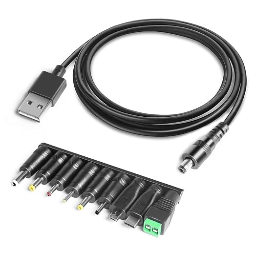 HKY Universal USB Cable 6ft 9 in 1 to Hollow Plug Adapter Cable with 9 Plugs for JBL Charge 1 2 3 Flip 2 3 4 Router Shaver TV Box Philips Hue Hub USB to DC Cable - Image 1