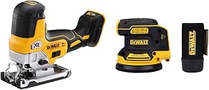DEWALT DCS335N-XJ Cordless Jigsaw 18 V without Battery or Charger and DeWalt DCW210N 125 mm Eccentric Sander (Bare Machine) - Image 1