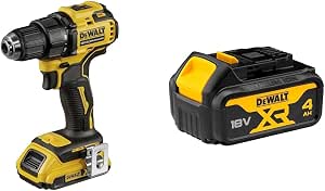 DEWALT - Compact Brushless XR 18V Li-Ion 2 Ah Drill - DCD708D2T-QW & 4 Ah Battery - DCB182-XJ - Compatible with All DIY Tools - Image 1