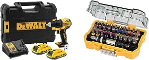 DEWALT - Compact Brushless XR 18V Li-Ion 2 Ah Drill - DCD708D2T-QW & 32 Screwdriver Bits 25 mm Heavy Duty and Precise Set - Assortment of 32 Screwdriver Bits with Bit Holder - Image 1