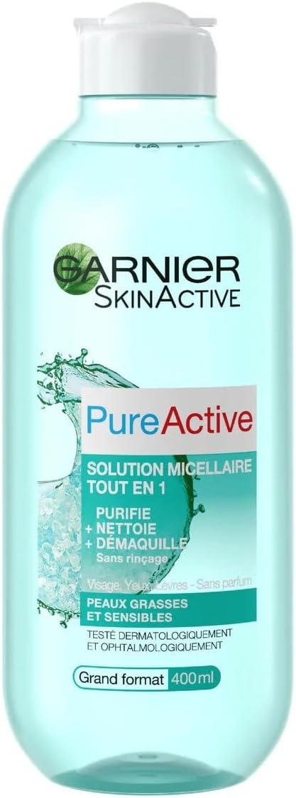 GARNIER Pure Active - All-In-1 Micellar Solution - Purifies, Cleans & Removes Makeup - Micelles Enriched Formula - Face, Eyes, Lips - Combination to Oily & Sensitive Skin - 400 ml - Image 1