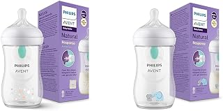 Philips Avent Biberon à Réponse Naturelle de 260 ml avec valve AirFree & Avent Biberon à Réponse Naturelle de 260 ml avec valve AirFree, sans BPA pour les bébés de 1 mois et +, motif éléphant - Image 1