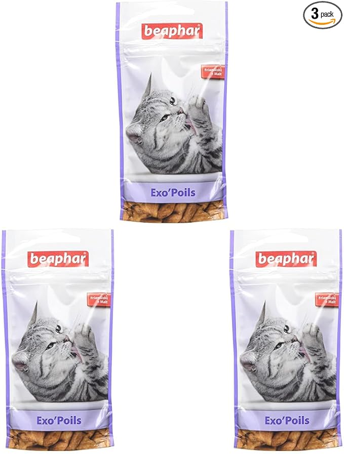 BEAPHAR Exo'Hair Malt Treats for Cats – Food Supplement – Prevents the Formation of Hairballs and Promotes Gut Wellness – Resealable Bag of 35 g (Pack of 3) - Image 1