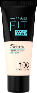 Maybelline New York - Fond de Teint Fluide Fit Me! Matte & Poreless - Peaux normales à grasses - Teinte : 100 Ivoire Doré - 30 ml - Image 1