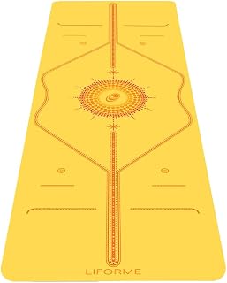 Printed Yoga Mat - Free Yoga Bag Included - Patented Alignment System, Warrior-Style Grip, Non-Slip, Sweat Resistant, Long, Wide (Radiant Sun-Yellow) - Image 1