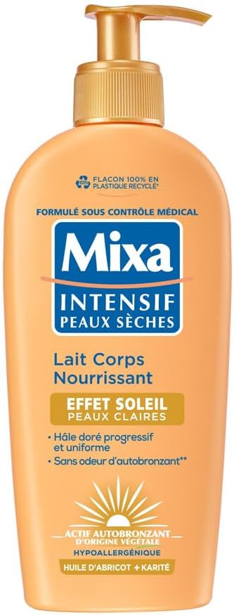 Mixa Intensif Peaux Sèches - Lait Corps Nourrissant Effet Soleil - Autobronzant - Hâle Doré Naturel Progressif et Uniforme - Peaux Claires - Hypoallergénique - 250ml - Image 1
