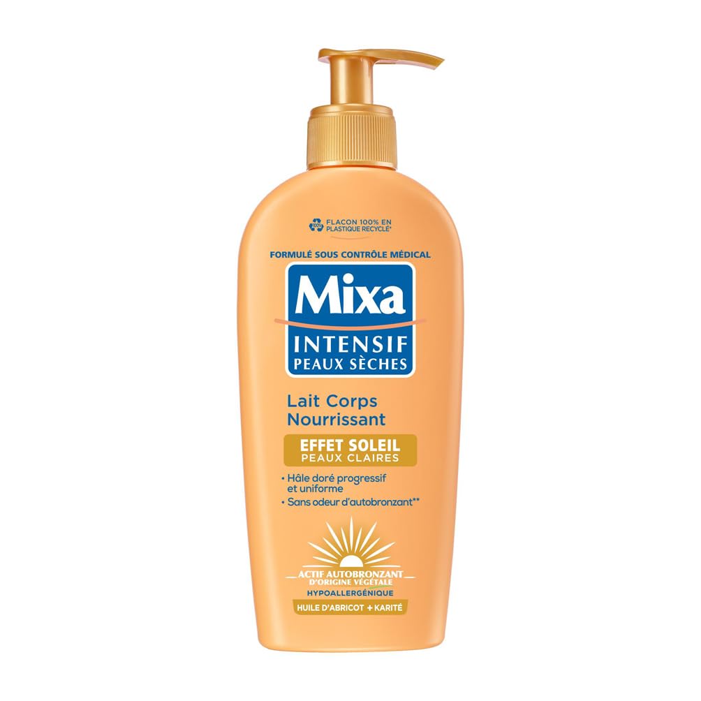 Mixa Intensive Dry Skin - Nourishing Body Lotion Sun Effect - Self-Tanning - Progressive and Uniform Natural Golden Tan - Light Skin - Hypoallergenic - 250 ml - Image 1