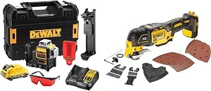 DeWalt - Multi-line Laser 3x360° 12V Li-Ion 2Ah - Wireless Self-Leveling Laser Level 4° with Red Beams & 18V Wireless Brushless Multi Cutter Oscillating Tool - Comes with Accessory Set - Image 1
