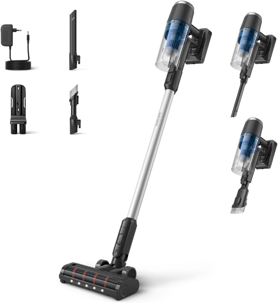 Philips 3000 Series Cordless Vacuum Cleaner, Powerful Suction on Hard Floors, 60 Minute Runtime, LED Nozzle, Corner Tools and Handsets, Replaceable Battery, Lightweight (XC3032/01) - Image 1