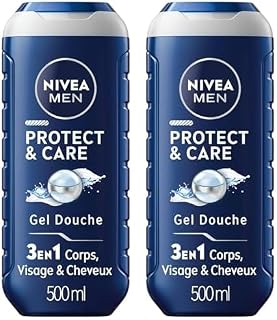 NIVEA MEN Gel douche 3-en-1 Protect & Care (1 x 500 ml), Gel douche homme à l’aloe vera, Soin nettoyant pour homme visage, corps et cheveux (Lot de 2) - Image 1